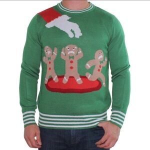 TIPSY ELVES Green GINGERBREAD MAN COOKIE SWEATER men’s size large Ugly sweater